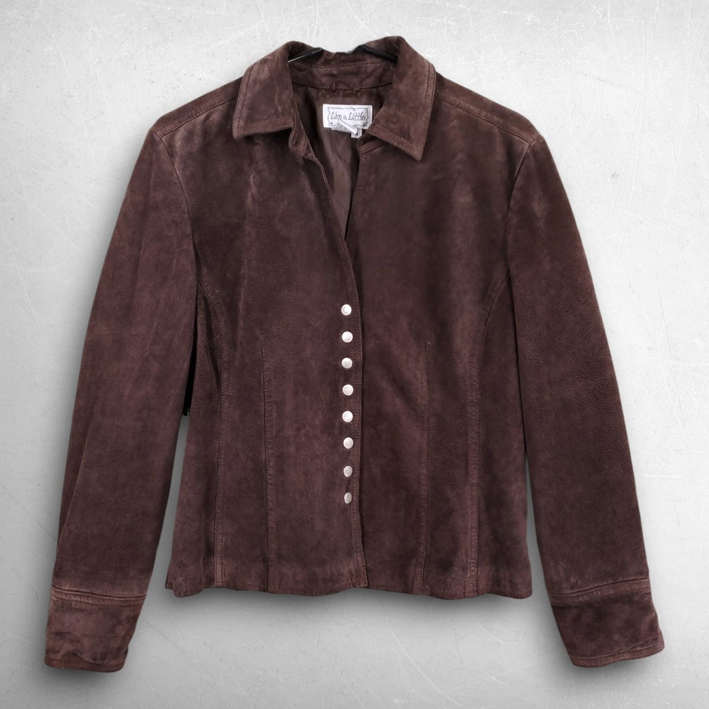 VTG 90s Live a Little Suede Leather Jacket Women Size M Brown Boho Western Retro